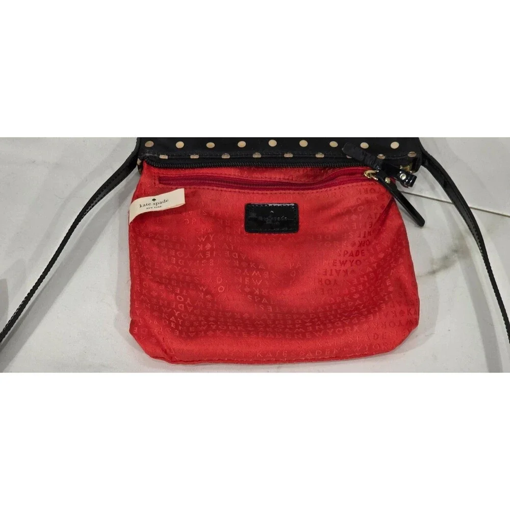 Vintage Y2K Kate Spade Polka Dot Crossbody Small Black Bag Patent Leather Strap - Picture 6 of 13
